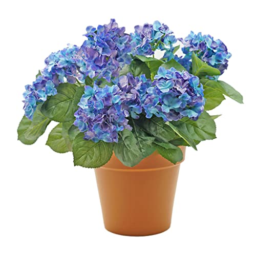 GreenBrokers Hortensia Artificial en Maceta de Color Terracota (46 cm de Altura), Color Azul