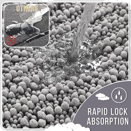 Yimobra Original Luxury Chenille Rectangular Bath Mat, 36.2 X 24 Inches, Soft Shaggy And Comfortable, Large Size, Super Absorbent And Thick, Non-Slip, Machine Washable, Perfect For Bathroom, Gray