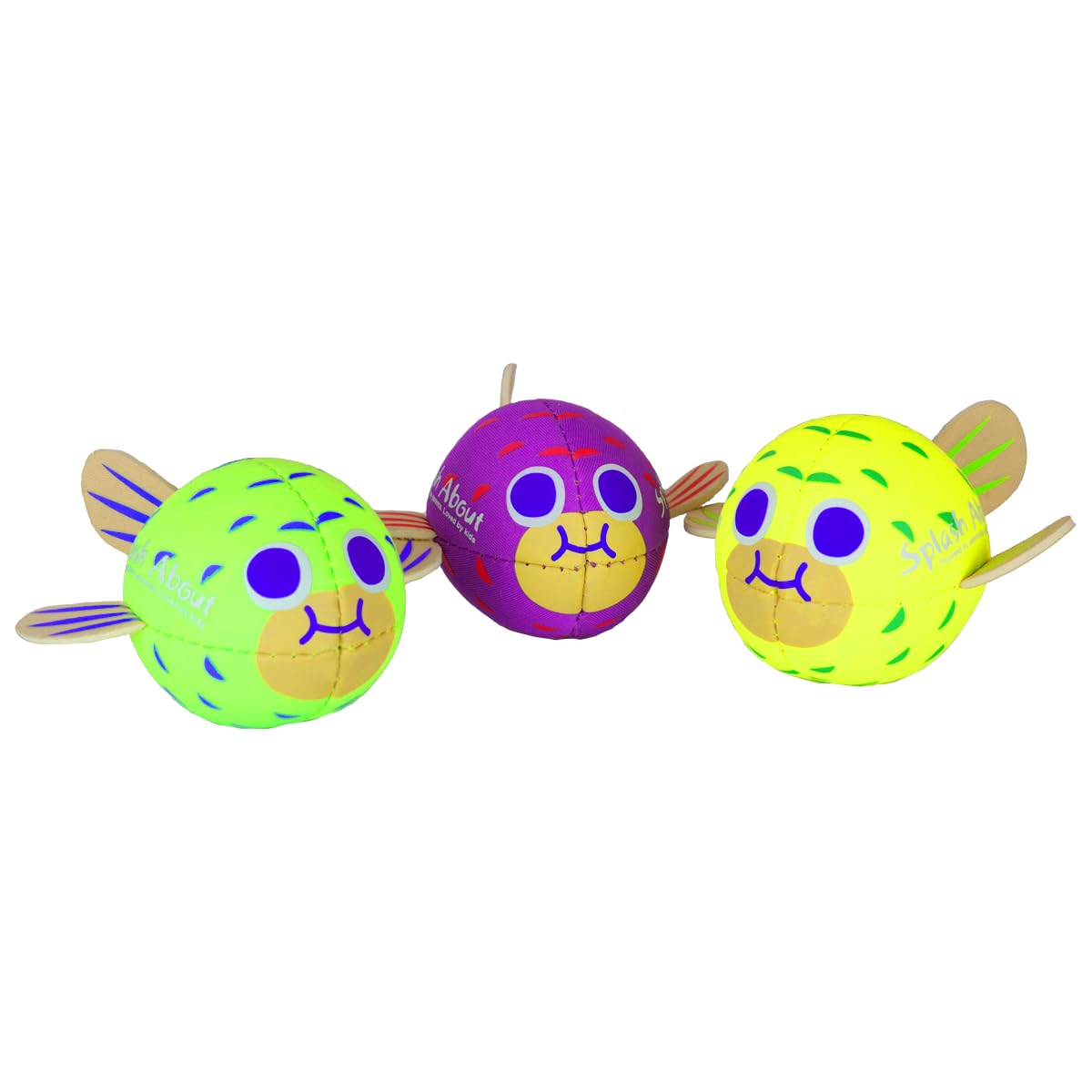 Splash About Mini Neoprene Pufferfish Pool Balls - Pack of 3, Green, Yellow, Purple, 26 cm (W) x 21 cm (L) x 2 cm (H)