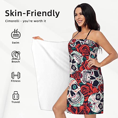 Kamoxi Microfiber Sugar Skull Towel Halloween Skulls And Red Rose Flowers Beach Towel Gothic Day Of The Dead Floral Print Bath Towel, Sand Free Pool Swim Towels Blanket, Oversized 31.5X51.2 #TOP2