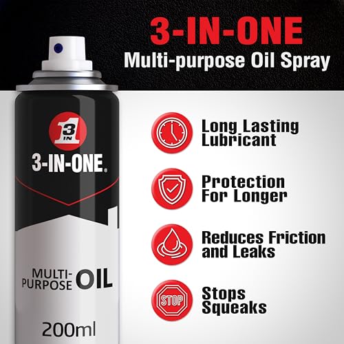 3-IN-ONE Multi-Purpose Aerosol Spray 200ml, Clean, Lube and Protect Moving Parts, Oil Spray that Helps Prevent Rust, Long Lasting Lubricant for Tools and Gears