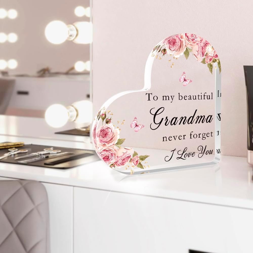 Valentine's Day Gift For Grandma Mothers Day Grandma Gifts Grandmother Gifts From Grandkids Heart Shaped Acrylic Plaque Mothers Day Gift Birthday Gift For Grandmother From Grandson - Image 4