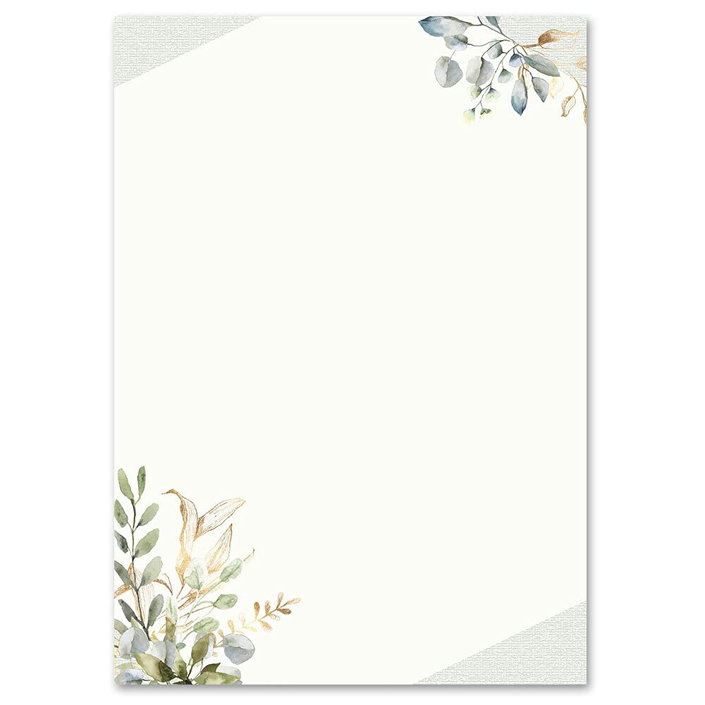 Set completo Fiori & Petali, RAMI VERDI 10 fogli carta da lettera e 10 buste DIN LANG