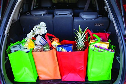 Reusable Reinforced Handle Grocery Tote Bag Large (10 Pack) Red #TOP1