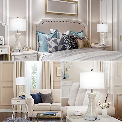 Set Of 2 Touch Control Table Lamps With Dual Usb Ports, 23-Inch Tall 3-Way Dimmable Bedrooms Lamps For Nightstand Living Room, Capiz Shell Coastal Bedside Lamps, 5000K Daylight White Led Bulb Included #TOP5