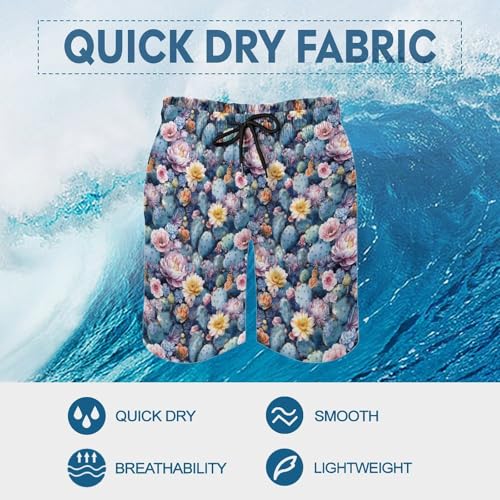 Hawaiian Shorts for Men - Comfy Cactus Flowers Print Mens Swim Trunks Bathing Suits with Mesh Lining4