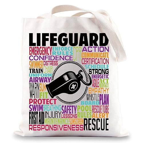 BWWKTOP Lifeguard Canvas Tote Bag Life Preserver Gift Lifeguard Survival Kit Beach Life Saver Gifts