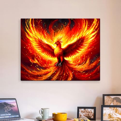 Image of ArtX Canvas Phoenix Bird Picture As Per Vastu, Big Size Wall Art, Rising Phoenix Painting, Wall Decor, Multicolor, Nature, 58.0 X 45.0 cm, Set of 1