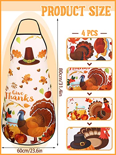 4 Pieces Thanksgiving Turkey Cooking Chef Apron Bulk With Pockets Autumn Fabric Kitchen Apron Thanksgiving Apron Turkey Harvest Pumpkin Cooking Apron For Women Men Chef #TOP2