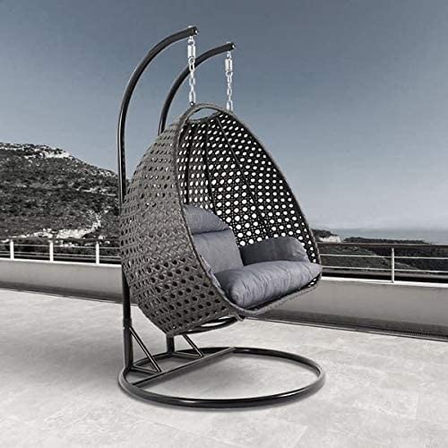 Image of OMANSH Double Seater Swing Chair with Stand & Cushion & Hook Outdoor || Indoor || Balcony || Garden || Living Room (Black-Grey)