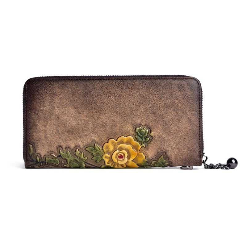 Women's Wallet Vegetable Tanned Leather Long Ladies Wallet Vintage Embossed Clutch Bag4