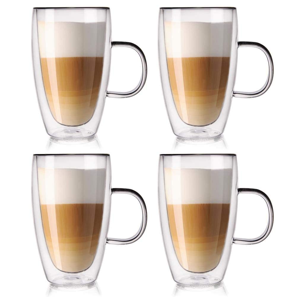 orion group Thermogläser 4 Stück Kaffeegläser Doppelwandig Doppelglas | Teeglas Kaffeeglas Doppelwandiges Doppelwandige Teegläser Thermo Gläser Thermoglas für Kaffee Tee macchiato 430 ml