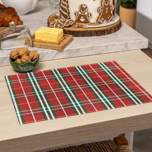 4 Jogo Americano Mesa Posta Luxo Feliz Natal Ano Novo Vr (Xadrez Verde e Vermelho)