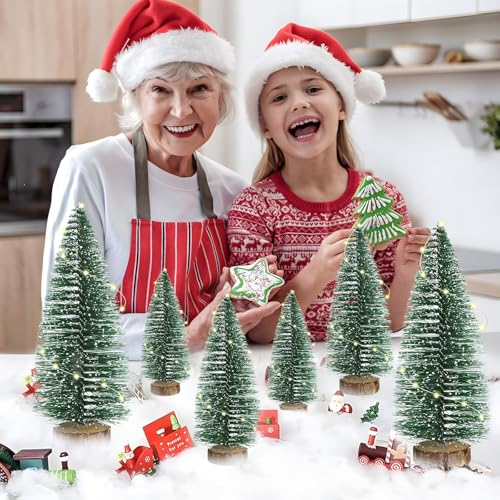 9 unidades de mini árboles de Navidad decorativos pequeños de color verde, 3 tamaños de árboles de Navidad artificiales con base de madera, decoración de Navidad en miniatura, decoración de mesa para