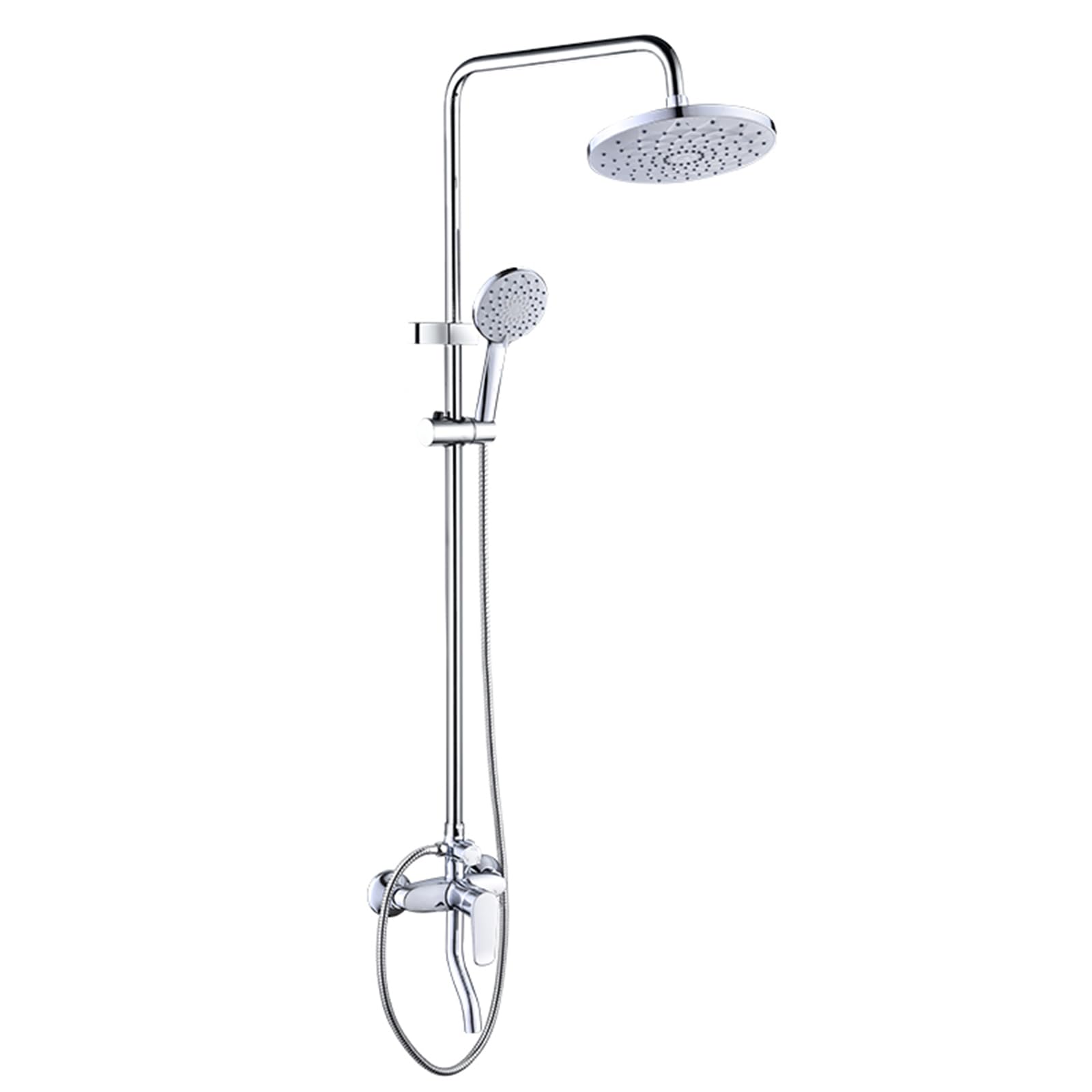 Kit de douche de pluie 150 cm avec mitigeur monocommande argent LWX pour baignoire