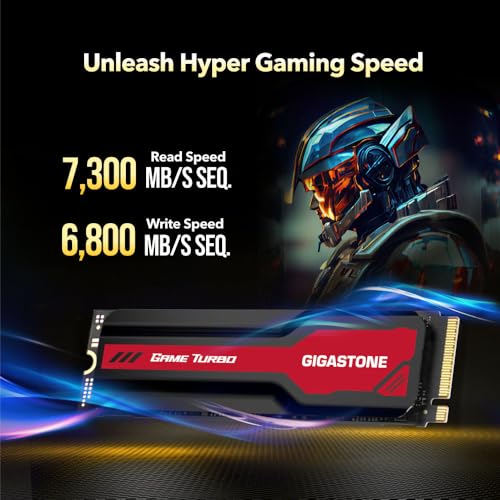 Image of Gigastone Game Turbo PCIe Gen4x4 SSD 1TB, Speed Up to 7,300MB /s, Heat Sink, with SLC Caching Gaming /PC /Desktop /Laptop 5-Year Warranty M.2 NVMe PCIe 4.0 2280 Internal Solid State Drive