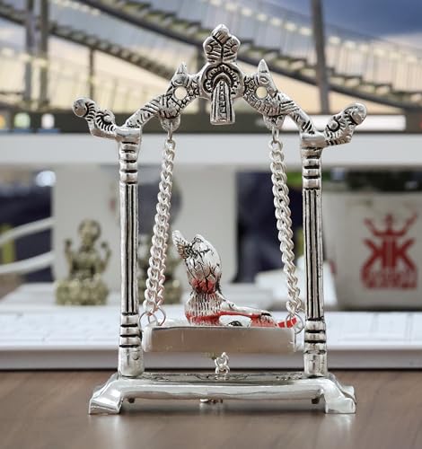 Image of KridayKraft Laddu Gopal on Jhulla Palana Metal Statue Gold Plated Metal Krishna Murti Showpiece Religious Figurines Gift Article for Home and Office Table and Car Dashboard Decor