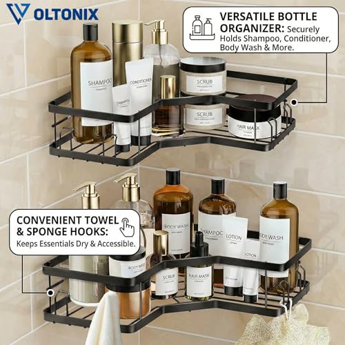 Image of Corner Shelf /Rack for BathroomWithout Drill Wall Metal Self Adhesive Bathroom Shelf /Shelf for Kitchen Corner Rack Wall Mounted Bathroom Fittings /Storage (4-Hook)