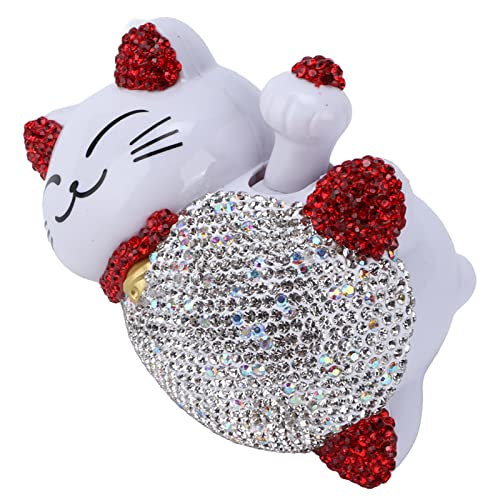Kuuleyn Fortune Lucky Cat Car Interior Decoration,Lucky Cat Figurine,Bling Rhinestone Universal Center Console Dashboard Ornament Figurine Vehicle Room Decor(RED)