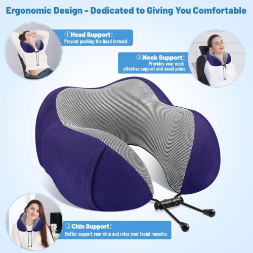 Image of CloudBliss Travel Pillows for Airplane, 2 Pack Memory Foam Neck Pillows for Travel, Compact Neck Pillow for Long Flight, Car & Office, Plane Accessories with Eye Mask, Earplugs, Carry Bag, Black &Navy
