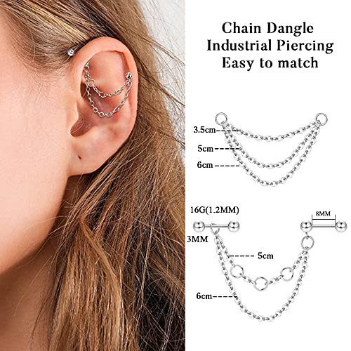 14G Industrial Piercing Jewelry Stainless Steel Industrial Earring for Women Men Snake Chain Dangle Cartilage Helix Piercing Jewelry Industrial Piercing Bar 38MM4