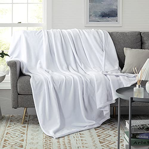 Amazon Brand - Pinzon Fleece Blanket Twin Blanket Navy Blue - 320GSM Soft Lightweight Plush Cozy Twin Blankets for Bed, Sofa, Couch, Travel, Camping, 60x80 inches, White
