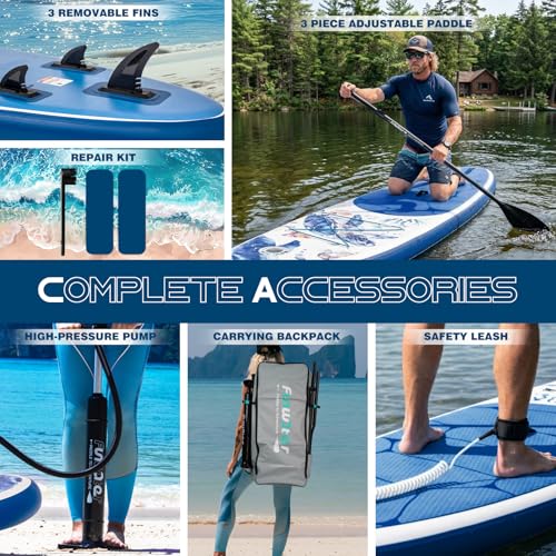 Image of FunWater 11' /10'6 inch Inflatable Stand Up Paddle Board with Premium SUP Paddleboard Accessories, Wide Stable Anti-Slip EVA Deck,Paddle Boards for Adults & Youth of All Skill Levels