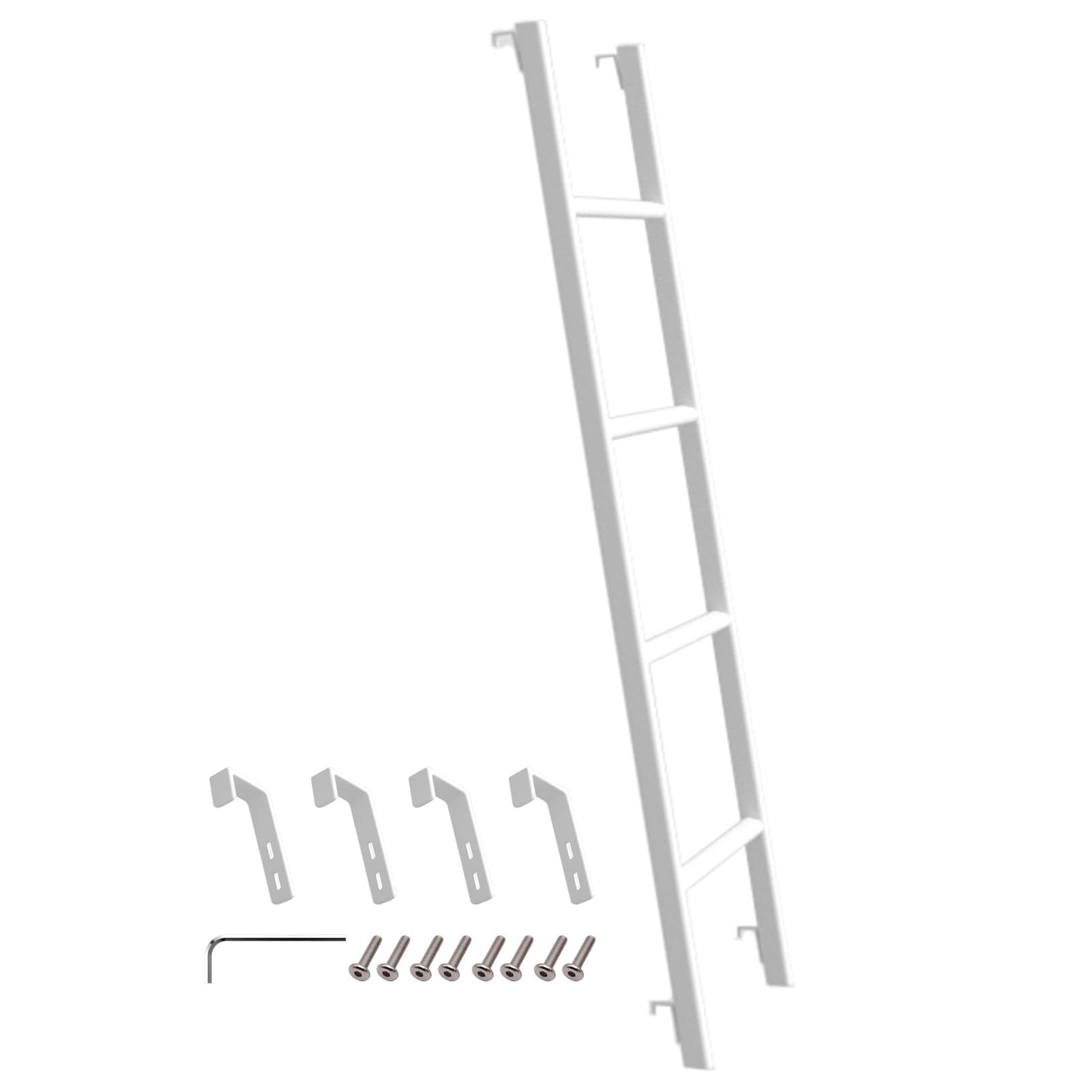 White Bunk Bed Ladder 50 inch with 4 Hooks, One Piece Steel Structure