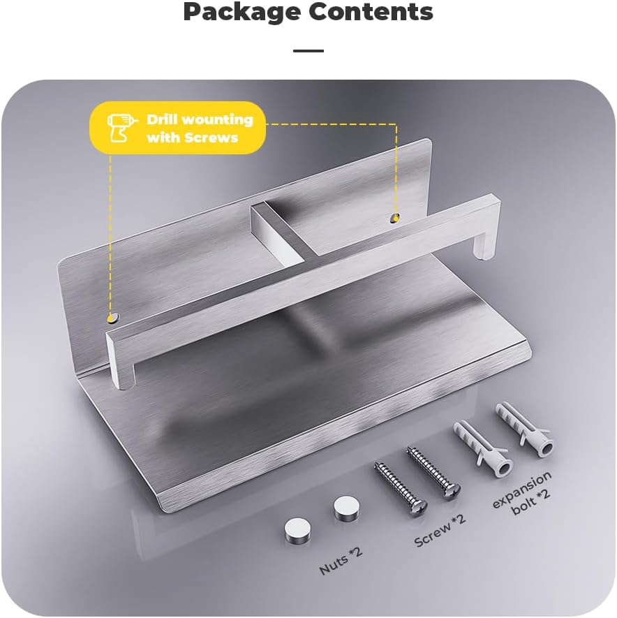 Double Toilet Paper Holder with Shelf, FreshGlow Large Tissue Holder Brushed Nickel, Wall Mount Commercial Toilet Paper Dispenser Phone Shelf Stainless Steel, Tissue Roll for Bathroom