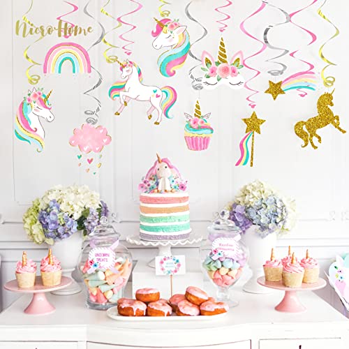 Nicrohome Unicorn Party Decorations, 30Pcs Unicorn Hanging Swirl With Glitter Cardboard, Unicorn Birthday Decorations For Girls #TOP6