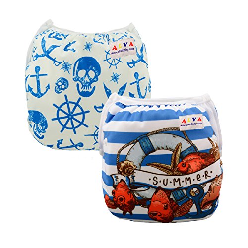ALVABABY Baby Swim Diapers 2pcs One Size Reuseable Washable & Adjustable for Swimming Lesson & Baby Boy Girl