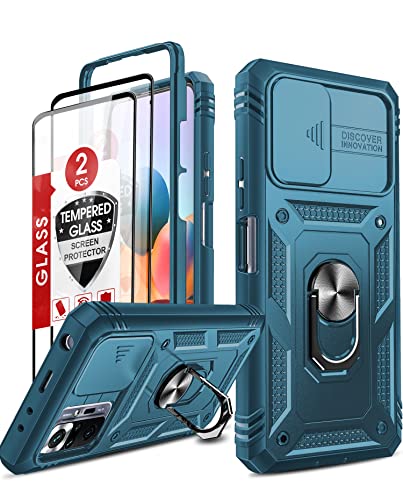 LeYi Coque pour Xiaomi Redmi Note 10 Pro/Note 10 Pro Max avec [2 Verre Trempé], 360° Full Protection de la Caméra en PC Dur Anti-Chut Renforcée Armor Heavy Duty Antichoc Bumper Housse Etui Bleu