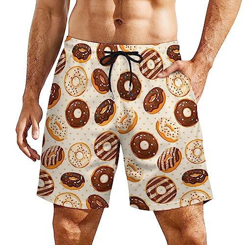 Sugar Chocolate Donuts Men's Swim Trunks Board Shorts with Compression Liner and Pocket Bathing Suits2