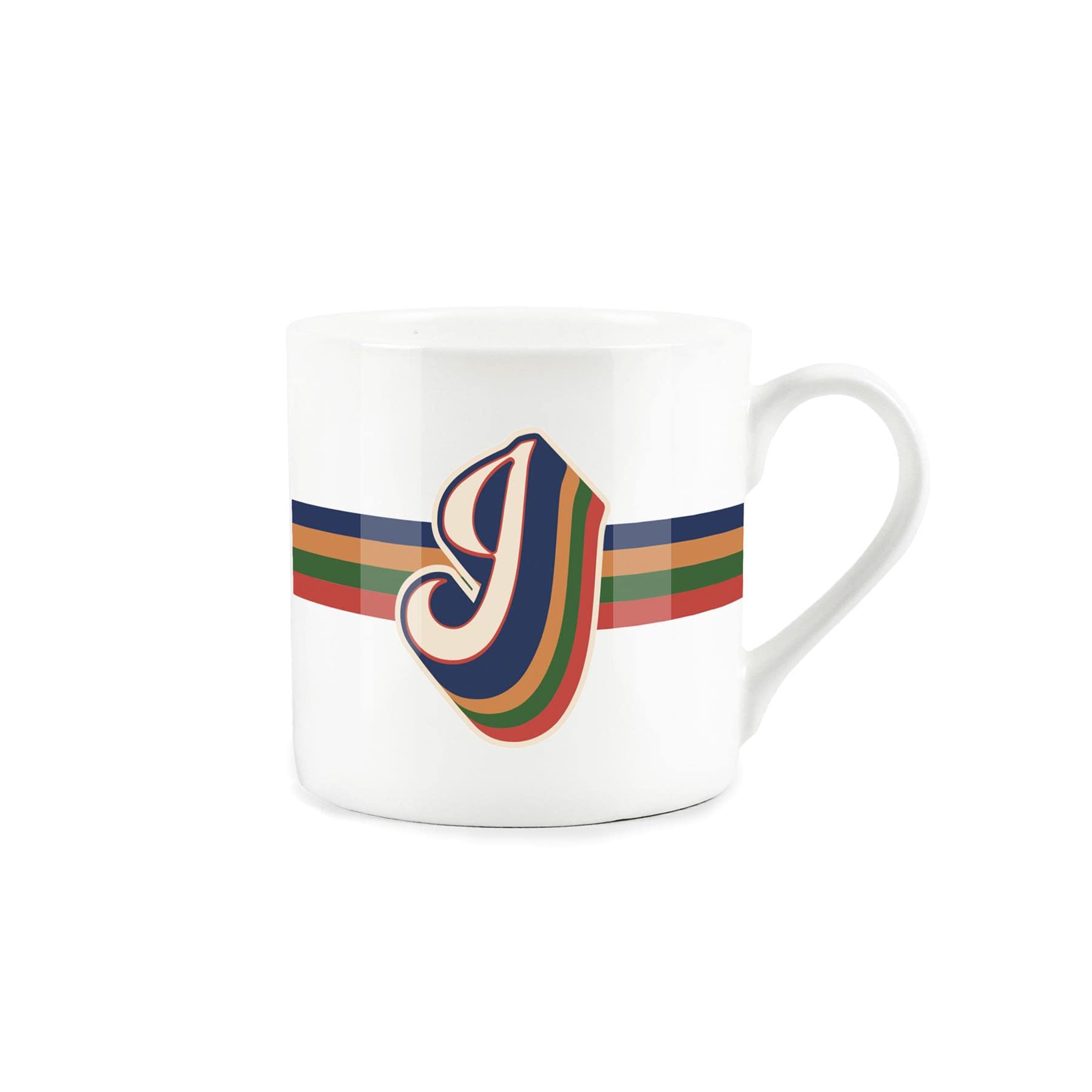 Purely Home Retro Alphabet Letter J Mug - Bone China White Coffee Tea Present Personalised Initial Gift - Image 3