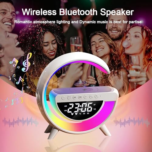 Image of Lemnoi 10 Years Warranty Smart LED Digital Alarm Clock with Bluetooth Speaker, Wireless Charger, FM Radio, Dual Alarm, RGB Night Light, Modern Bedside Clock for Home, Office & Bedroom
