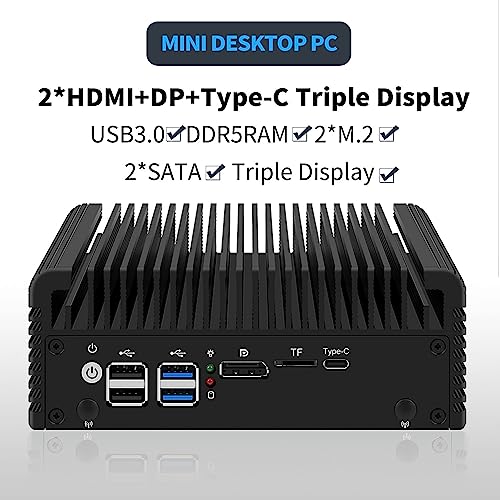 Image of Alder Lake-N i3-N305 8 Cores /8 Threads Fanless Mini PC DDR5 8GB RAM 128GB SSD Triple Display 4 Lans 6X USB Port 2X HDMI+DP+Type-C Pocket Desktop Computer with Win 11