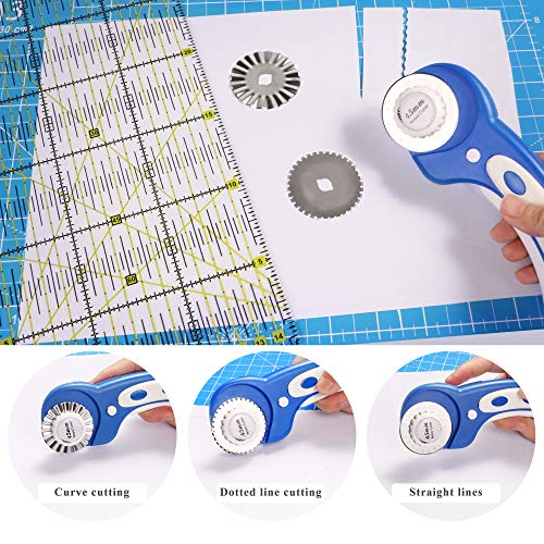 Timberrain 45mm Rotary Cutter Fabric Quilting Set, 5 Replacement Blades, A3 Rotary Cutting Mat, Acrylic Ruler, Scissors, 20Pcs Craft Clips, DIY Craft Rotary Cutter Tool Kit, Ideal for Crafting, Sewing
