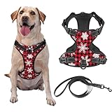 Reflective Vest Harness Christmas Snowflakes Black Red Buffalo Plaid Adjustable No Pull Pet Harness Stylish Oxford Easy Control Puppy Walking Outside Training-Medium