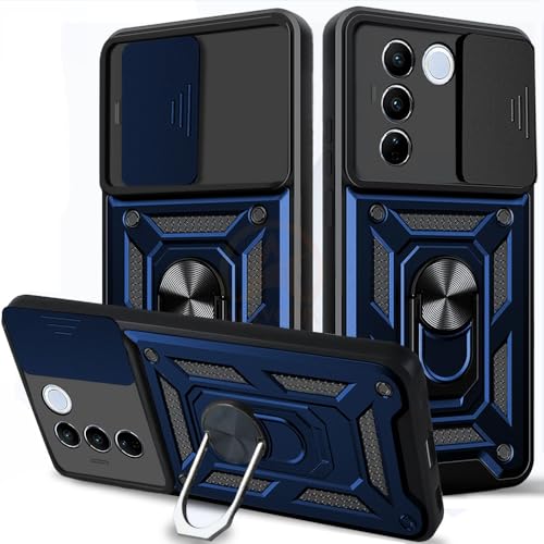 Image of Armor Bumper Back Cover Case for Vivo V27 / V27 Pro 5G | Rotating Camera Cover, Ring Holder & Kickstand | Heavy Duty & 360 Degree Protection Vivo V27 / V27 Pro 5G Back Cover (Blue)