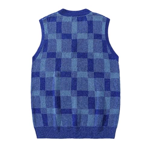Fulbant Men’S Plaid Loose Trend Casual Sweater Vests V-Neck Warm Sleeveless Vest3