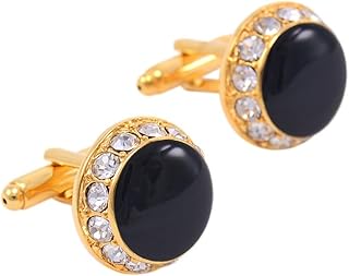 DYHWAC Gemelos de Cristal chapados en Oro, Manga Redonda de Negocios, uñas, Goteo Negro, Mangas de Camisa Francesa for Hombre