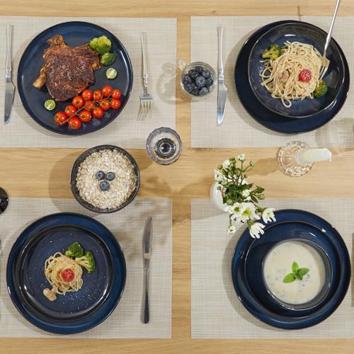 Image of Plates and Bowls Sets, 16 Pieces Dinnerware Set for 4 with Pasta Bowls, Handmade Dishes Set, Chip Resistant Dishware Sets, Microwave Safe Dinner Set, Designed for Interactive Meals, Starry Blue