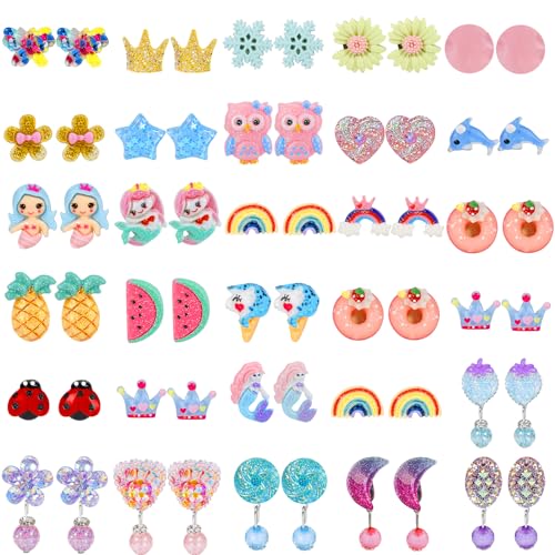 Hicdaw Kids Clip On Earrings for Girls Ages 4-12 Hypoallergenic 30 Pairs Sets, Non Pierced Earrings...