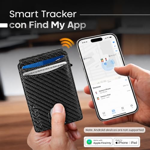 Image of Smart Wallet for Men with Tracker, Wallet Tracker Works with Apple Find My (iOS), No AirTag Needed, RFID Blocking Slim Wallet, Pop-Up Card Holder, Leather Money Clip, Not for Android.