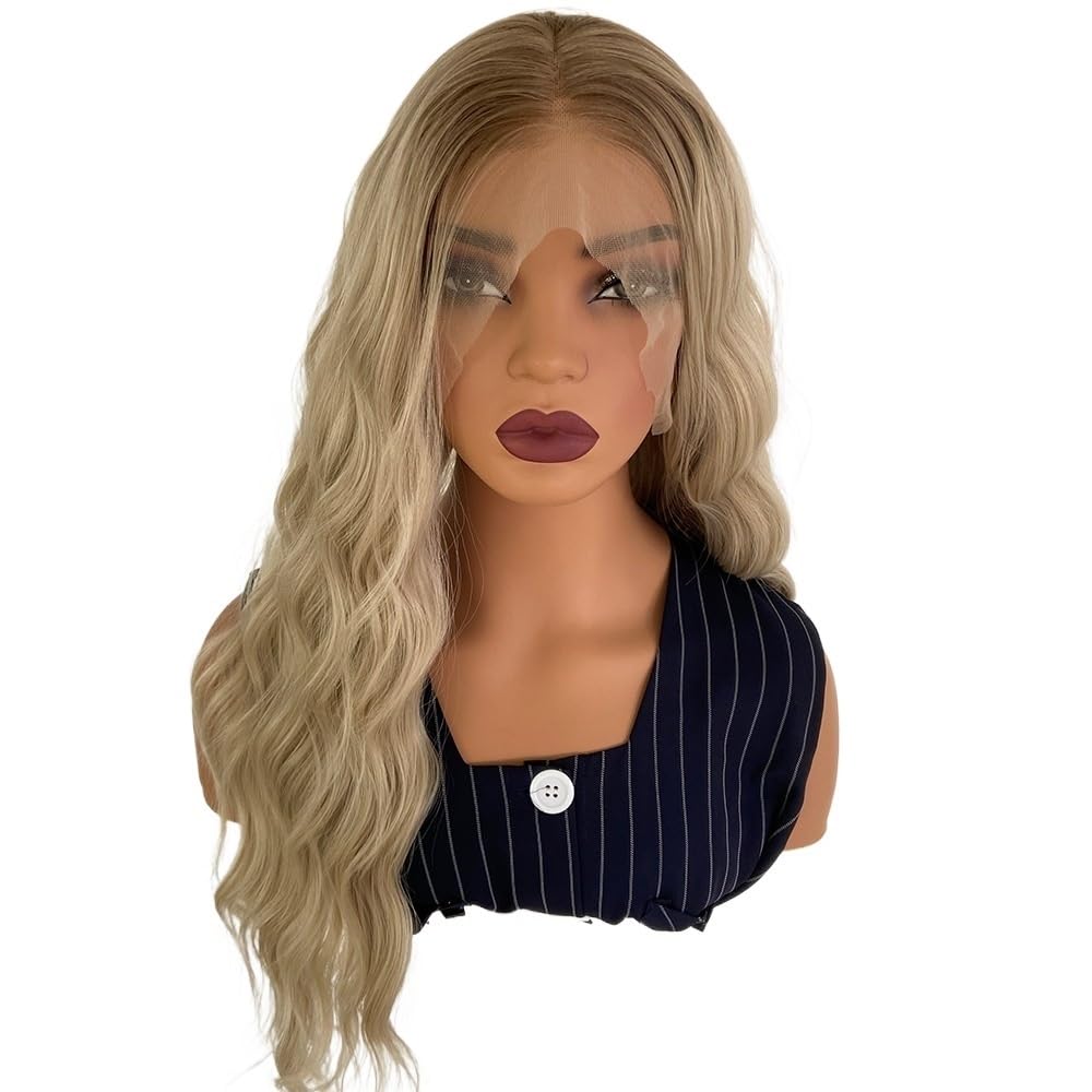xiuling4568 Ash Blonde Synthetic Wig,13x4 HD Lace Layered Wave Glueless Wigs for Women Daily Use Hairs Extensions(20inch)