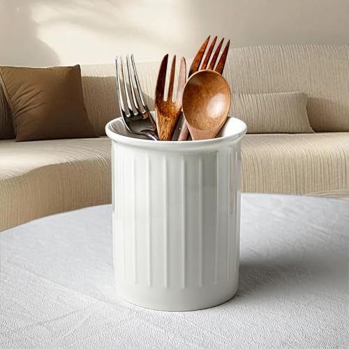 Soporte Utensilios Cocina de Cerámica, Soporte de Cerámica para Cubiertos 13.3*10.8*9.7cm, contenedor de utensilios de cerámica para Organizar la Encimera y Guardar Cubiertos, Cucharas y Florero