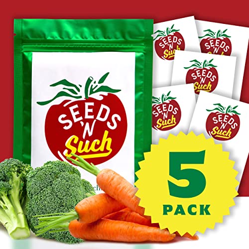 Seeds N Such 2300 Hand Selected Fall Vegetable Garden Seeds | 5 Individually Packaged Seeds - Red Beets, Carrots, Broccoli, Cauliflower & Black Seeded Simpson Lettuce | Untreated & Non-Gmo #TOP30