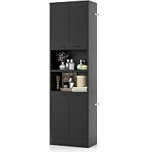 LIFEZEAL Bathroom Cabinet, Space-Saving Wooden Bathroom Cabinet, 30 x 56 x 190 cm, Tall Cabinet with 2 Open Shelves and 4 Doors, Multipurpose Sideboard for Kitchen and Living Room, Pantry Cabinet