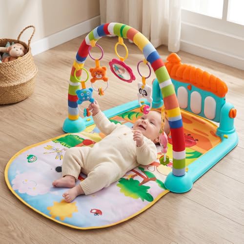 Image of Uonibaby by StarAndDaisy Baby Play Gym Mat with Piano, Kick & Play Activity Gym for Babies, Infants & Toddlers, Hanging Rattle Toys & Fitness Rack