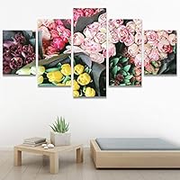 SIGNWIN 5 Panel Canvas Wall Art Modern Art Bouquet Colorful Cool Floral Group Multicolor Photography Realism Romantics for Home Decorations Ready to Hang - 60